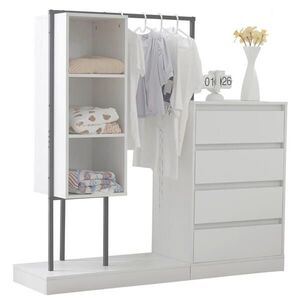 STILVORA PŘEDSÍŇOVÁ SESTAVA bílá s tyčí na oblečení a zásuvkami, do ložnice a předsíně, 140×40×135 cm obraz