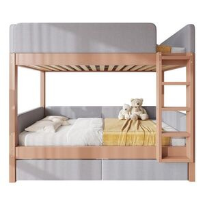 STILVORA ETAGENBETT 90/200 cm in Grau & Natur Kinderbett mit 2 Schubladen und Treppe obraz