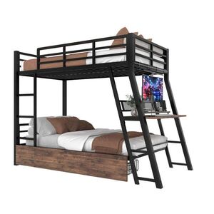 STILVORA HOCHBETT 90/200 cm in Schwarz mit Schreibtisch, 2 Schubladen und LED obraz