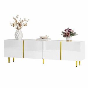 STILVORA TV STOLEK bílo-zlatý ve vysokém lesku se 4 dvířky, do obývacího pokoje, 170×35×46 cm obraz