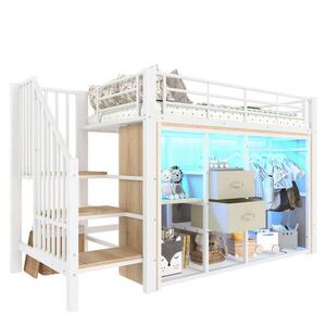 FLIEKS POLOVYSOKÁ POSTEL 90x200cm Skříň Zásuvky LED Bílá obraz