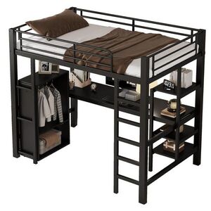 STILVORA ETAGENBETT 90/200 cm in Schwarz mit Schreibtisch, Kleiderschrank und Regal obraz