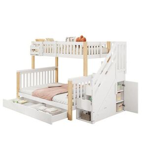 STILVORA ETAGENBETT 90/200 cm & 140/200 cm in Weiß & Natur Kinderbett mit Schubladen, Treppenschrank und Ablageschrank obraz