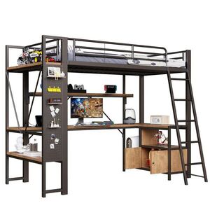 STILVORA HOCHBETT 90/200 cm in Schwarz mit Schreibtisch, Regalen, Lochwand, LED und USB im modernen Design obraz