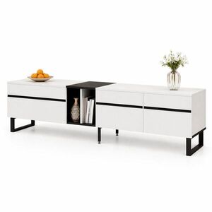 STILVORA TV STOLEK bílý a černý, výklopná a otevřená přihrádka, do obývacího pokoje, 180×38×45 cm obraz