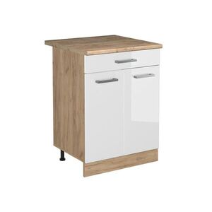 Vicco SPODNÍ SKŘÍŇKA KUCHYŇSKÉ LINKY R-Line, Bílá vysoký lesk/Zlatý mocný dub, 60 cm se zásuvkou pracovná doska Dub Goldkraft obraz