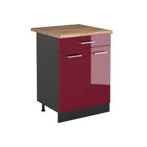 Vicco SPODNÍ SKŘÍŇKA KUCHYŇSKÉ LINKY R-Line, Červená vysoký lesk/Antracit, 60 cm se zásuvkou pracovná doska Dub Goldkraft obraz