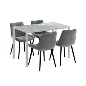 Vicco JÍDELNÍ STŮL SESTAVA Grand, Bílá, 120 x 70 cm se 4 židlemi (šedé) obraz