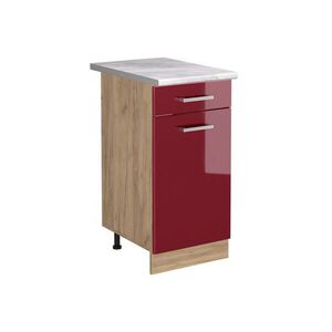 Vicco SPODNÍ SKŘÍŇKA KUCHYŇSKÉ LINKY R-Line, Červená vysoký lesk/Zlatý mocný dub, 40 cm pracovná doska Mramor obraz