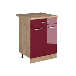 Vicco SPODNÍ SKŘÍŇKA KUCHYŇSKÉ LINKY R-Line, Červená vysoký lesk/Zlatý mocný dub, 60 cm se zásuvkou pracovná doska Dub Goldkraft obraz