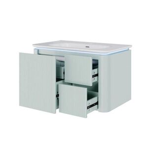 Modfu ZÁVĚSNÁ skříňka pod umyvadlo z MDF a keramiky 80, 5x47, 5x51 cm zelená s LED senzorem a tichými zásuvkami obraz