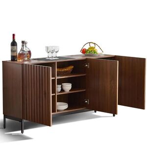Modfu KOMODA z MDF 150x40x80 cm tmavě hnědá s vlnitým 3D designem, nastavitelnými policemi a ochranou proti převrácení obraz
