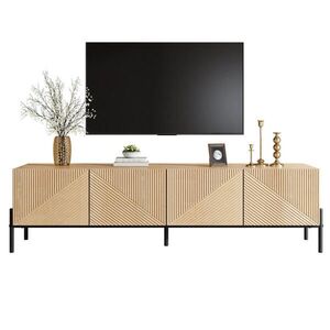 Modfu TV stolek z MDF 163, 5x40x45 cm přírodní se 4 dvířky, 3D strukturou a otvíráním na stisk obraz