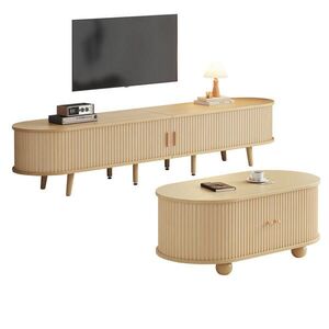 STILVORA OBÝVACÍ SET v přírodní barvě se zásuvkami a teleskopickými dvířky do obýváku, 175×40×42 cm obraz