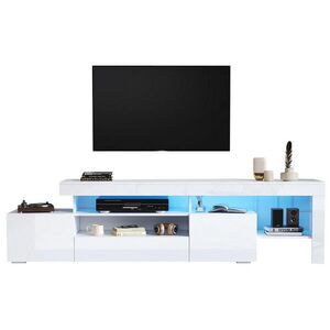 OKWISH TV stolek 192/37/53 cm bílý z dřevotřísky s LED osvětlením a vysokým leskem obraz