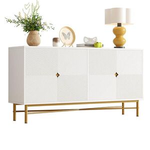 OKWISH BOČNÍ skříň 160/40/82 cm bílá z MDF a dřevotřísky se soft-close a zlatými úchyty obraz