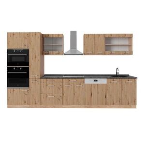 Vicco KUCHYŇSKÝ KOUT R-Line Dub Artisan / dub Goldkraft 350 cm s vysokou skříní, PD Antracit obraz