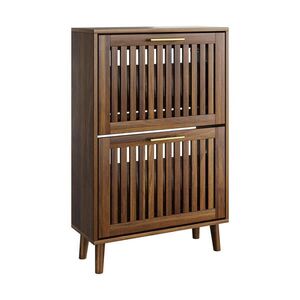 Urban Meuble BOTNÍK 60 cm vzhled ořechu se 2 výklopnými přihrádkami, otevřeným regálem a kovovým madlem do předsíně obraz