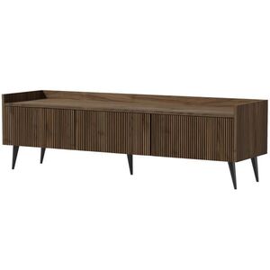 Beautysofa NÍZKÁ KOMODA Amfali se 3 výklopnými dvířky, drážkovaná čela, systém Push-to-open, kovové nohy, 150 cm, ořechová barva obraz