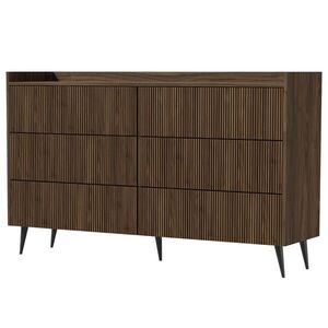 Beautysofa KOMODA Amfali se 6 zásuvkami, drážkovaná čela, systém Push-to-open, kovové nohy, 150 cm, ořechová barva obraz