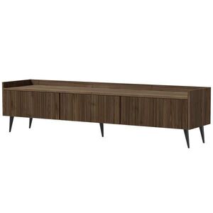 Beautysofa NÍZKÁ KOMODA Amfali se 3 výklopnými dvířky, drážkovaná čela, systém Push-to-open, kovové nohy, 180 cm, ořechová barva obraz