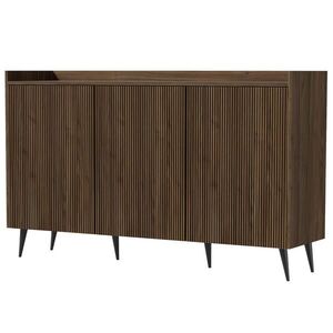 Beautysofa KOMODA Amfali se 3 dveřmi, drážkovaná čela, systém Push-to-open, kovové nohy, 150 cm, ořechová barva obraz