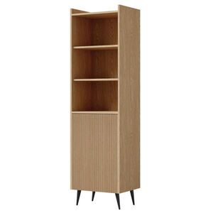 Beautysofa KNIHOVNA Amfali s 1 dveřmi a otevřenými policemi, drážkovaná čela, systém Push-to-open, 52 cm, jarní dub obraz