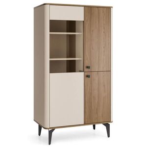 Beautysofa VITRÍNA Aurora, skleněná skříň s kovovými nohami, bez LED osvětlení, ořech + kašmír obraz