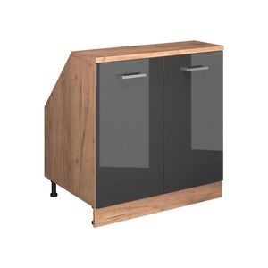 Vicco KUCHYŇSKÁ SKŘÍŇKA POD ŠIKMOU STŘECHU R-Line Antracitový vysoký lesk 80 cm se 2 dveřmi, korpus skříně hloubka 60 cm obraz
