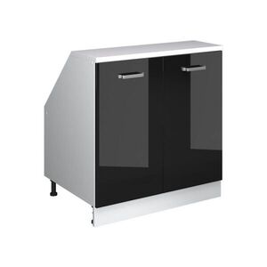 Vicco KUCHYŇSKÁ SKŘÍŇKA POD ŠIKMOU STŘECHU R-Line Černý vysoký lesk 80 cm se 2 dveřmi, korpus skříně hloubka 60 cm obraz