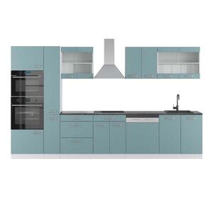 Vicco KUCHYŇSKÝ KOUT R-Line Modrošedá/bílá 350 cm s vysokou skříní, PD Antracit obraz