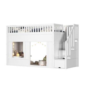 STILVORA HOCHBETT 90/200 cm in Weiß Kinderbett mit Treppenschrank und Stauraum obraz