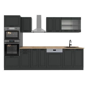 Vicco KUCHYŇSKÝ KOUT R-Line Antracitový venkovský dům 300 cm s vysokou skříní, PD Dub obraz