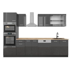 Vicco KUCHYŇSKÝ KOUT R-Line Antracitový vysoký lesk 300 cm s vysokou skříní, bez pracovní desky obraz