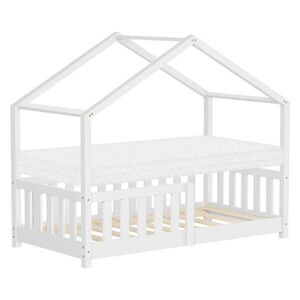 ML-DESIGN DOMÁCÍ POSTEL s matrací 70x140 cm bílá z borového dřeva s ochrannou zábranou proti vypadnutí obraz
