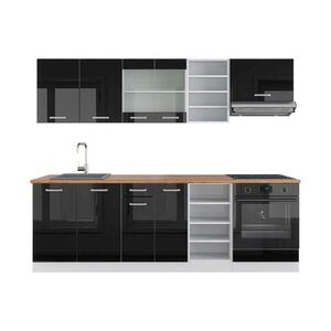 Vicco KUCHYŇSKÝ KOUT R-Line Černý vysoký lesk/bílá 240 cm , PD Dub obraz