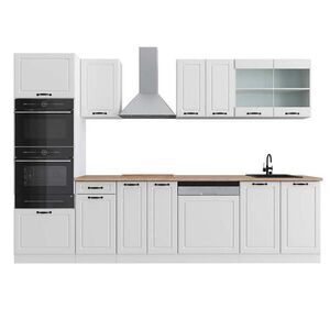 Vicco KUCHYŇSKÝ KOUT R-Line Bílý venkovský dům 300 cm s vysokou skříní, PD Dub obraz