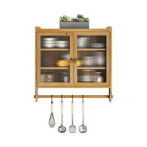 STILVORA NÁSTĚNNÁ SKŘÍŇKA v přírodní barvě se 2 skleněnými dvířky a držákem na ručníky, 63×18×60 cm obraz