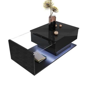 STILVORA KONFERENČNÍ STŮL v černé barvě s LED efektem a skleněnou deskou do obýváku, 100×50×33/47, 5 cm obraz