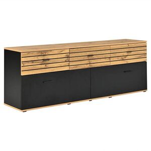 STILVORA TV STOLEK v přírodní a černé barvě se 2 dvířky a 3 zásuvkami do obývacího pokoje, 168×38×59 cm obraz