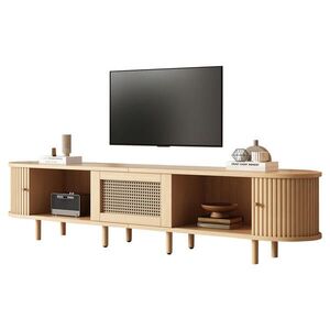 STILVORA TV STOLEK v přírodní barvě se zásuvkami a posuvnými dvířky pro TV do 70 palců, 180×40×40 cm obraz