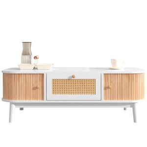 STILVORA KONFERENČNÍ STŮL v bílé a přírodní barvě se zásuvkami a posuvnými dvířky do obýváku, 110×55×38, 5 cm obraz