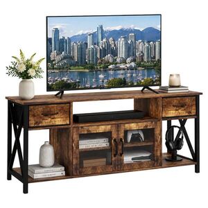Relaxdays STOLEK TV Hnědá Černá industriální 140 cm obraz