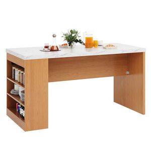 STILVORA KUCHYŇSKÝ OSTRŮVEK v přírodní a bílé barvě s LED osvětlením a zásuvkou, 155×80×90 cm obraz