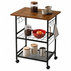 Relaxdays VOZÍK vintage hnědá černá 3 úrovně kov MDF 6 háčků obraz