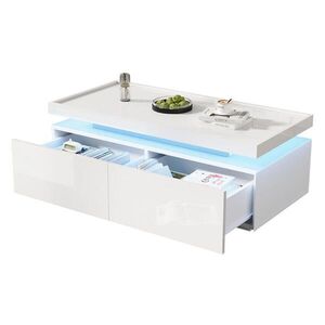 Redom KONFERENČNÍ stolek 95/45/35 cm s LED osvětlením, 2 zásuvkami a úložným prostorem, Bílá obraz