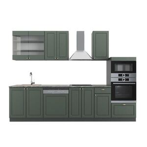 Vicco KUCHYŇSKÝ KOUT Fame-Line Zeleno-zlatá Country House/Anthracite 300 cm s vysokou skříní, bez pracovní desky obraz
