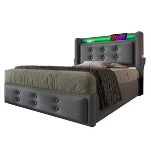 STILVORA ČALOUNĚNÁ POSTEL 90/200 cm šedá s úložným prostorem, LED, USB a zásuvkou, látka obraz