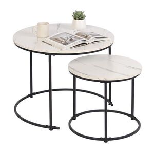 Relaxdays STOLEK Bílá Černá 2-dílná sada mramorový vzhled kov 60 cm obraz