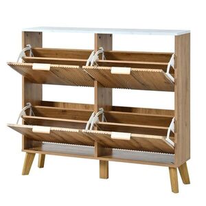 Modfu BOTNÍK z MDF 105x24x95, 5 cm přírodní se 4 výklopnými dvířky a deskou v mramorovém vzhledu obraz